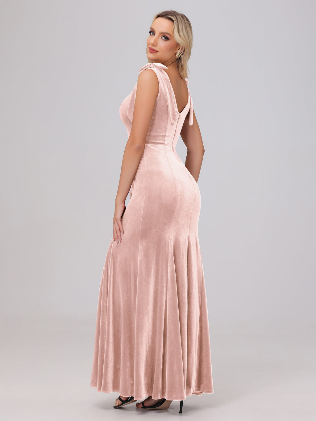 Sheath Square Neck with Bowknot Straps Velvet Bridesmaid Dresses