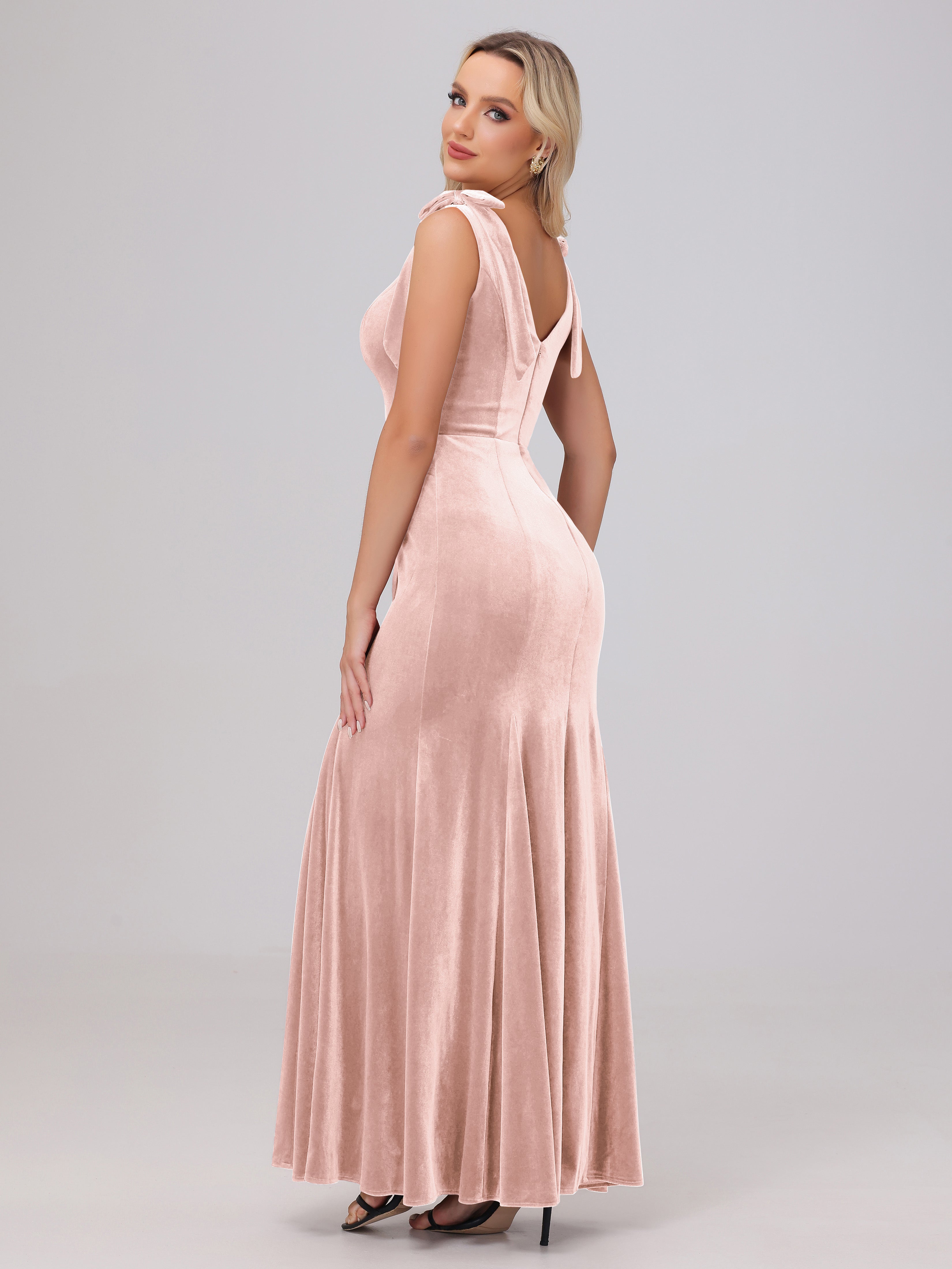 Sheath Square Neck with Bowknot Straps Velvet Bridesmaid Dresses