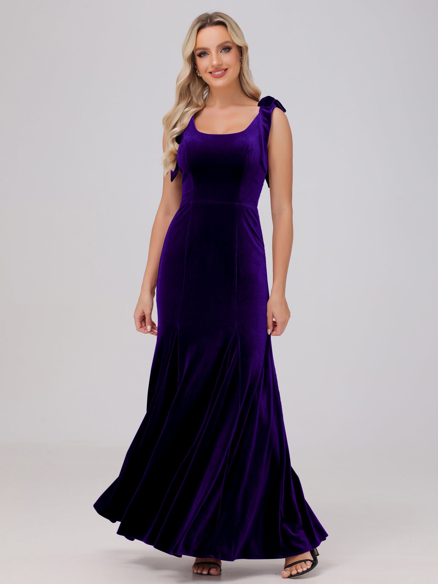 Sheath Square Neck with Bowknot Straps Velvet Bridesmaid Dresses