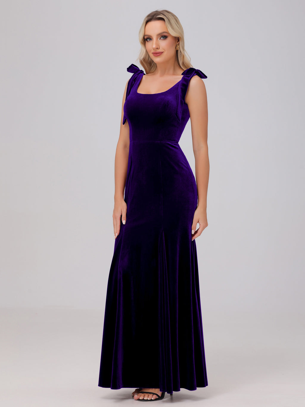 Sheath Square Neck with Bowknot Straps Velvet Bridesmaid Dresses