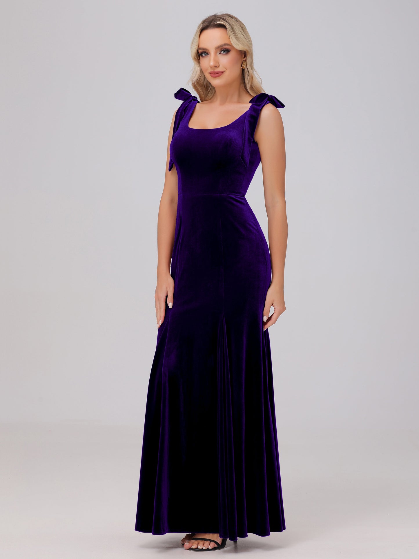 Sheath Square Neck with Bowknot Straps Velvet Bridesmaid Dresses