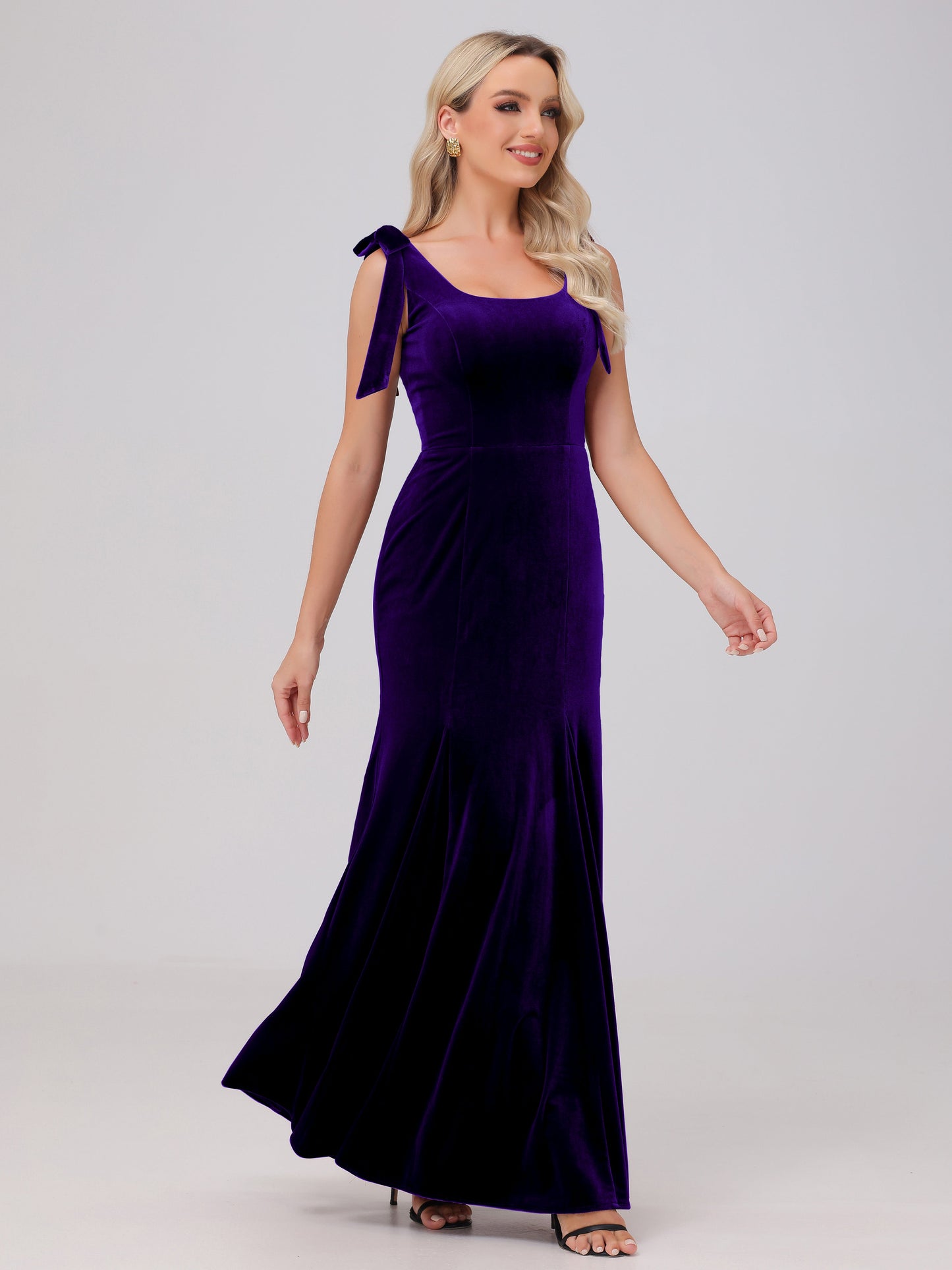 Sheath Square Neck with Bowknot Straps Velvet Bridesmaid Dresses