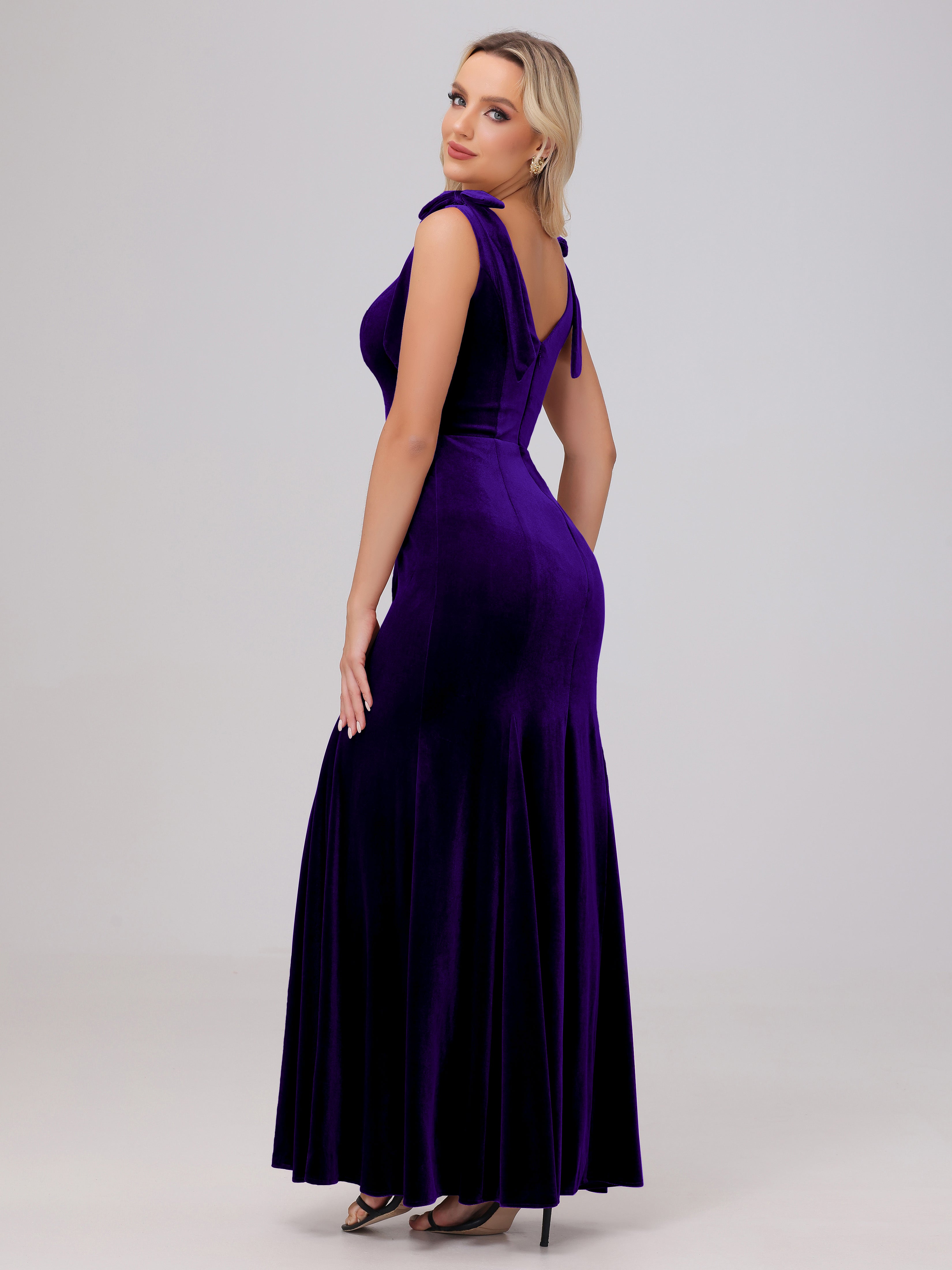 Sheath Square Neck with Bowknot Straps Velvet Bridesmaid Dresses