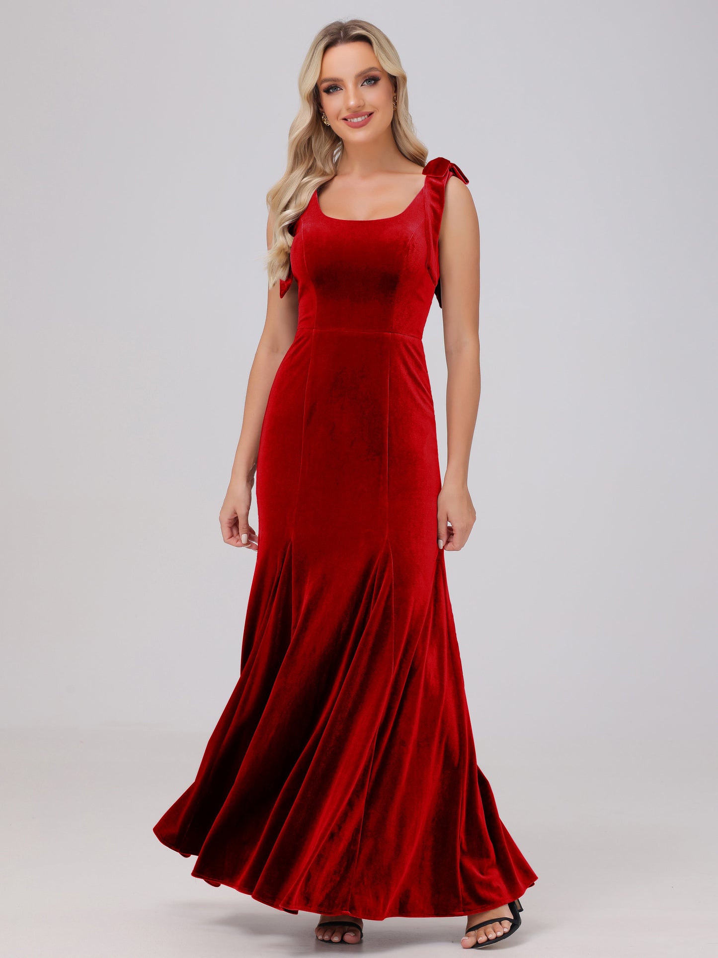 Sheath Square Neck with Bowknot Straps Velvet Bridesmaid Dresses