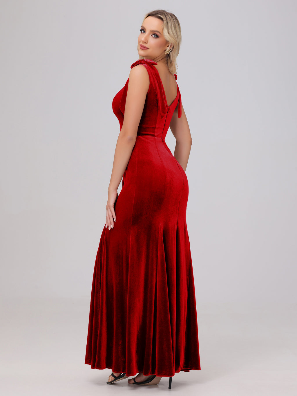 Sheath Square Neck with Bowknot Straps Velvet Bridesmaid Dresses