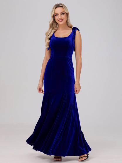Sheath Square Neck with Bowknot Straps Velvet Bridesmaid Dresses