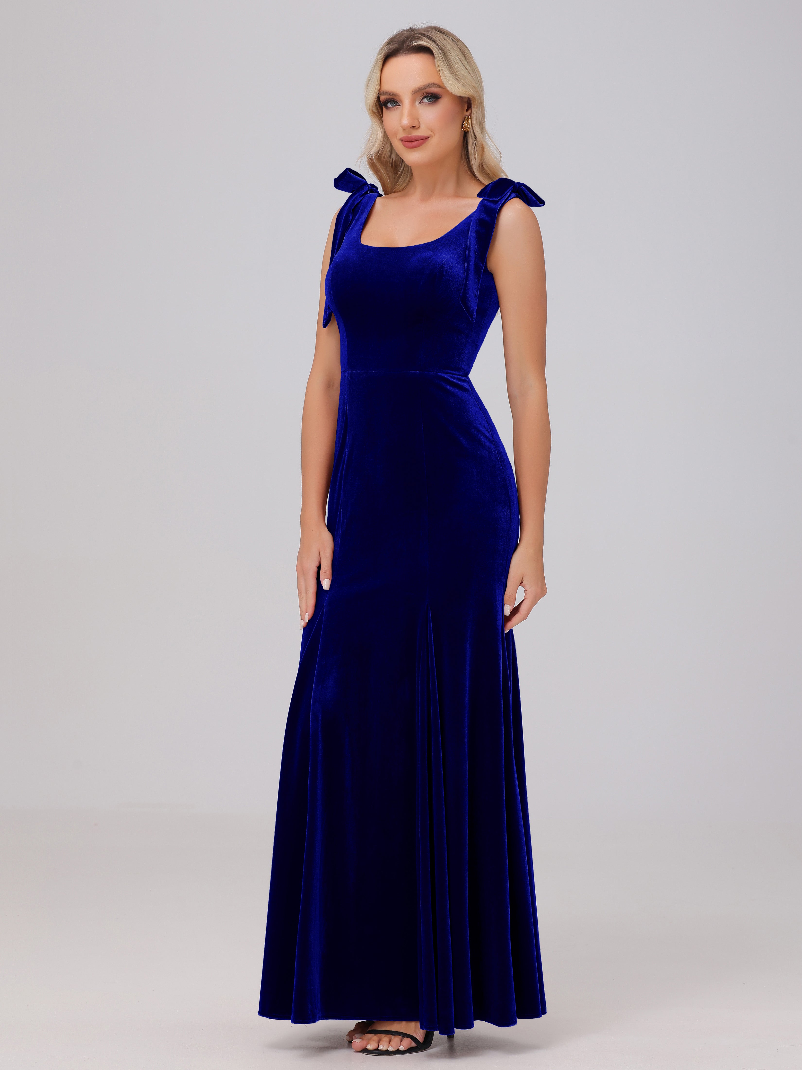 Sheath Square Neck with Bowknot Straps Velvet Bridesmaid Dresses