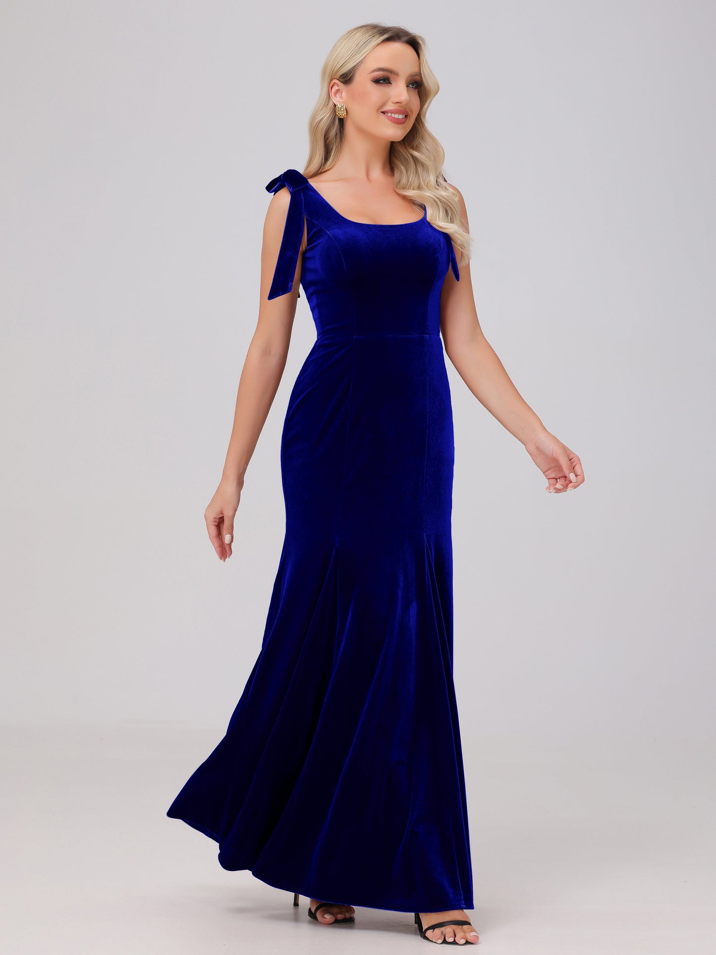 Sheath Square Neck with Bowknot Straps Velvet Bridesmaid Dresses