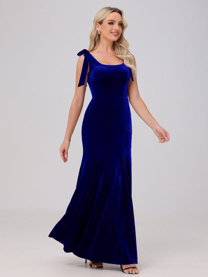 Sheath Square Neck with Bowknot Straps Velvet Bridesmaid Dresses