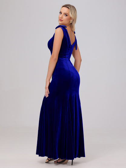 Sheath Square Neck with Bowknot Straps Velvet Bridesmaid Dresses