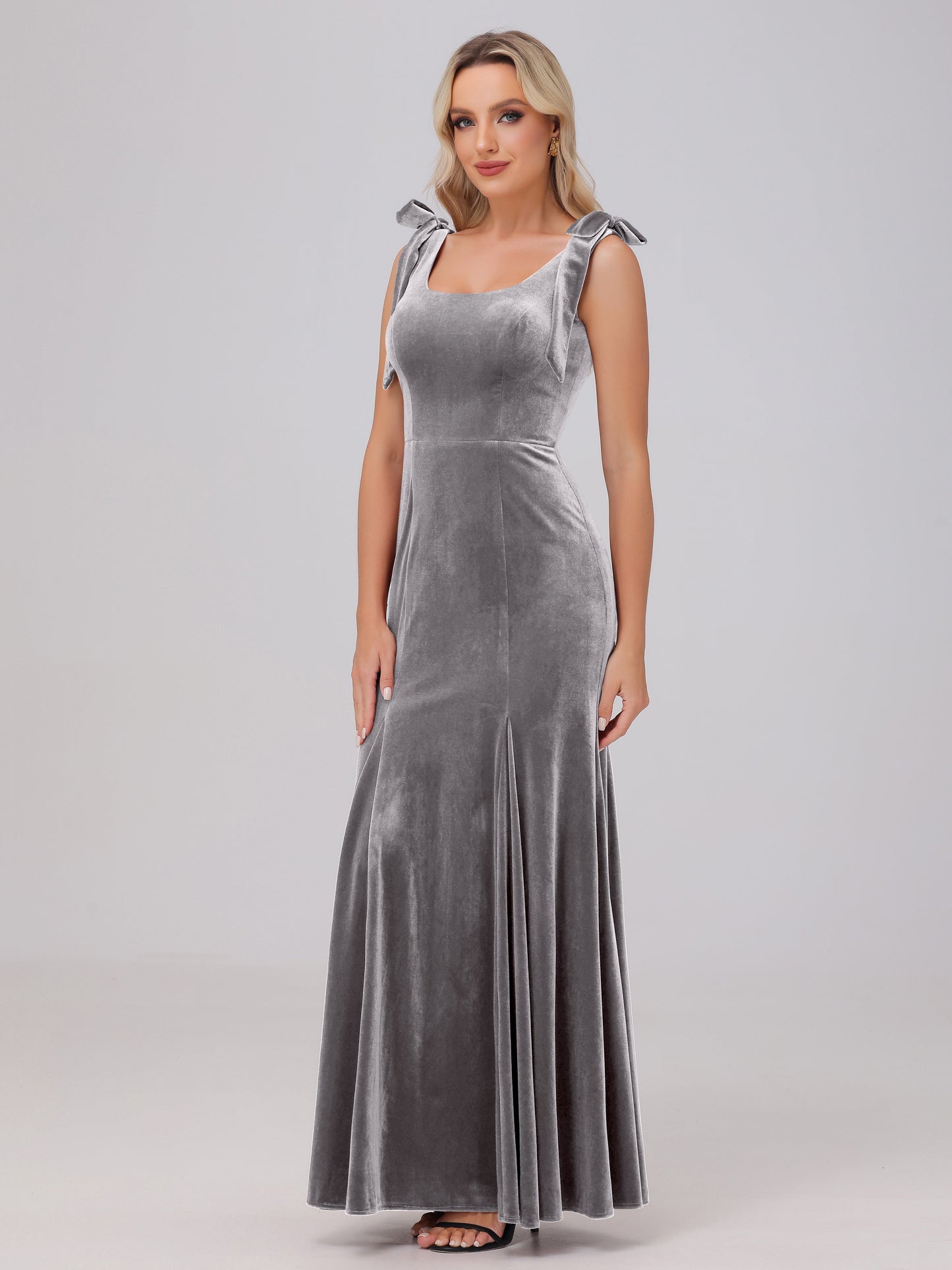 Sheath Square Neck with Bowknot Straps Velvet Bridesmaid Dresses