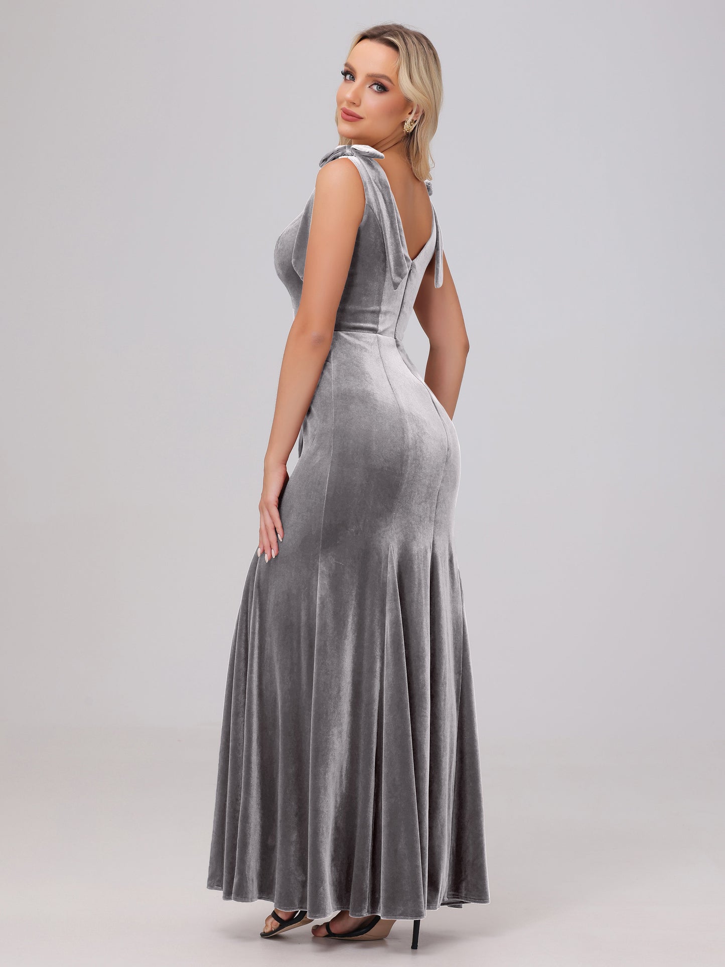 Sheath Square Neck with Bowknot Straps Velvet Bridesmaid Dresses