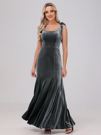 Sheath Square Neck with Bowknot Straps Velvet Bridesmaid Dresses