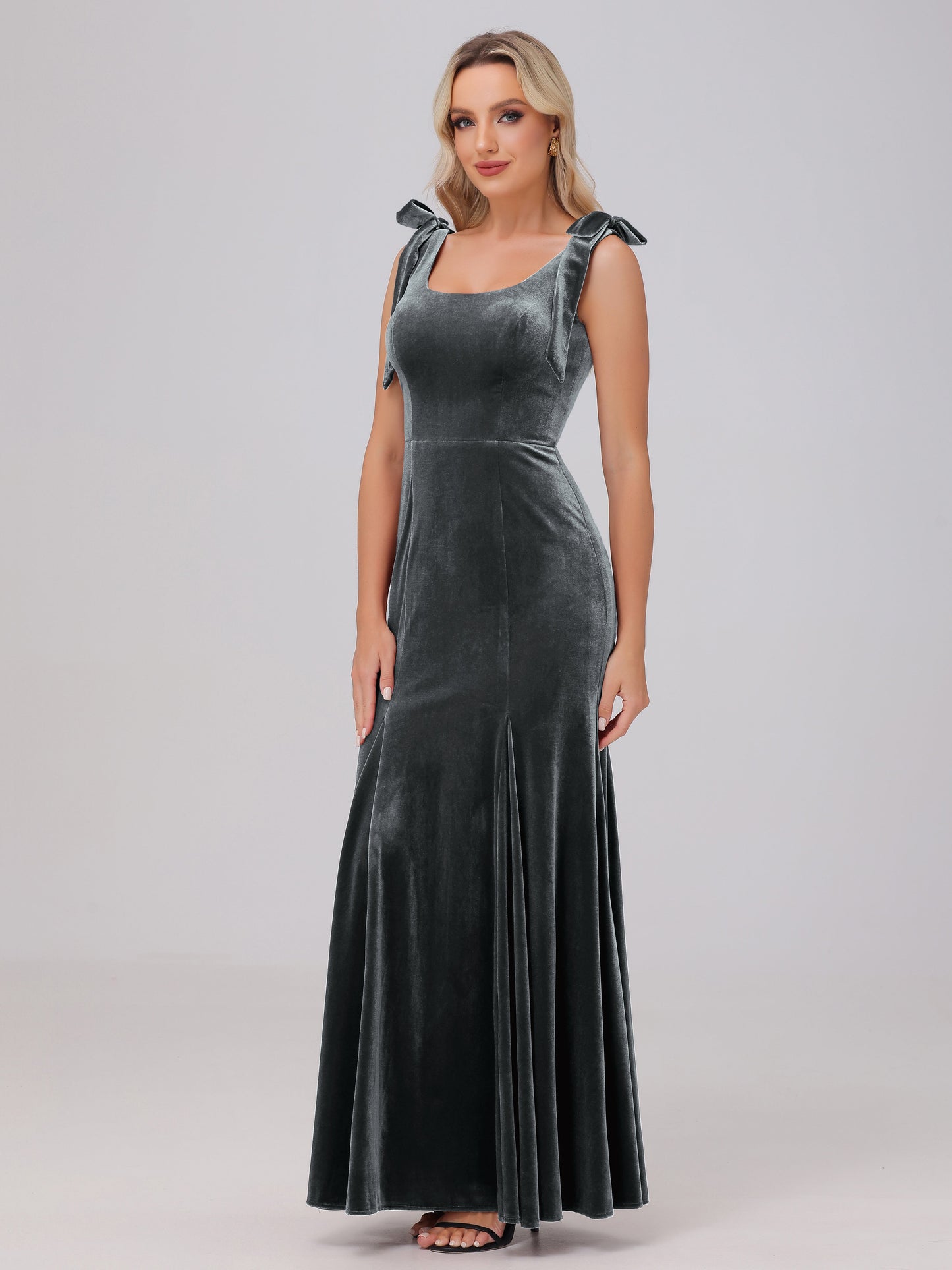 Sheath Square Neck with Bowknot Straps Velvet Bridesmaid Dresses