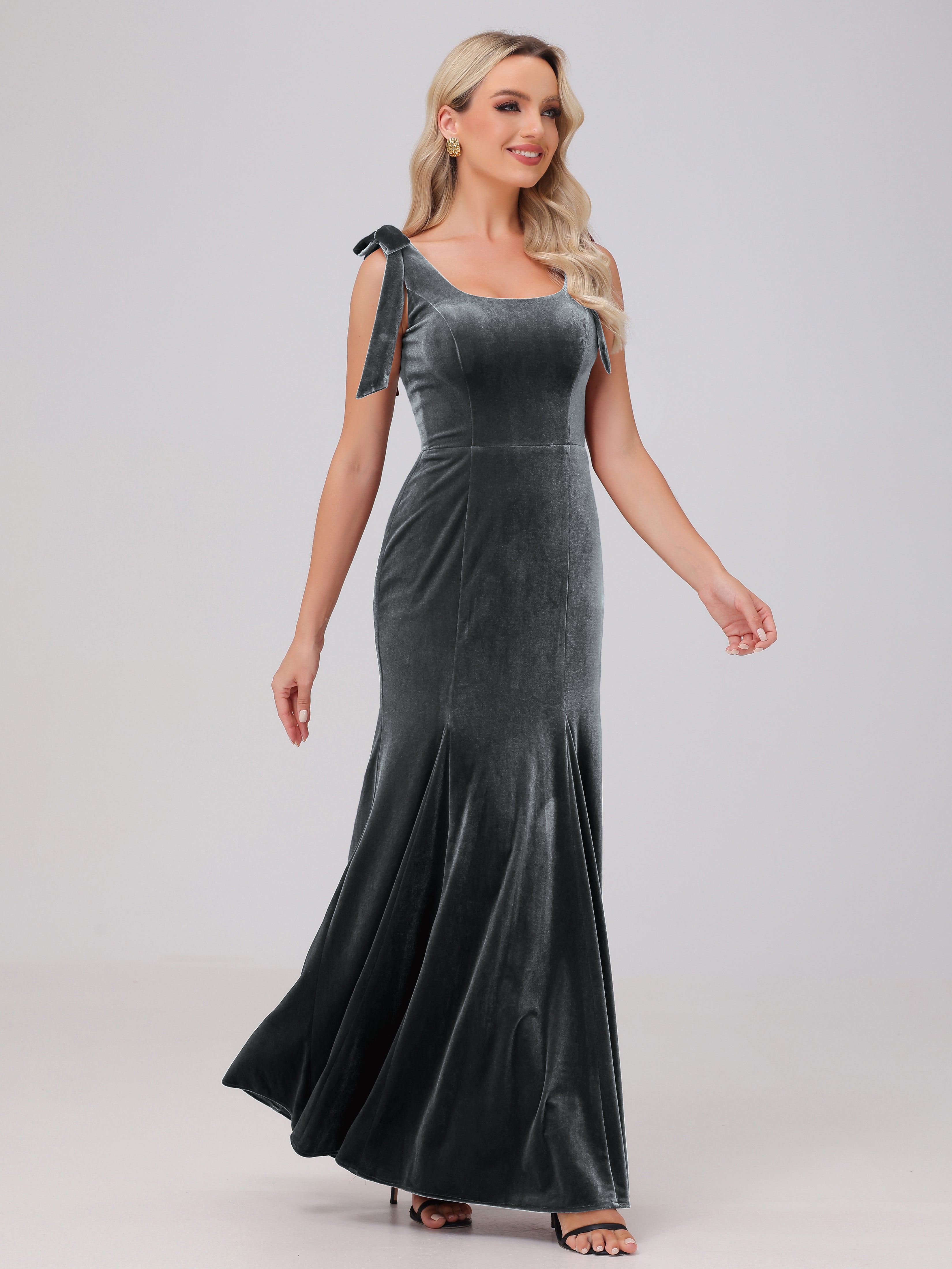 Sheath Square Neck with Bowknot Straps Velvet Bridesmaid Dresses