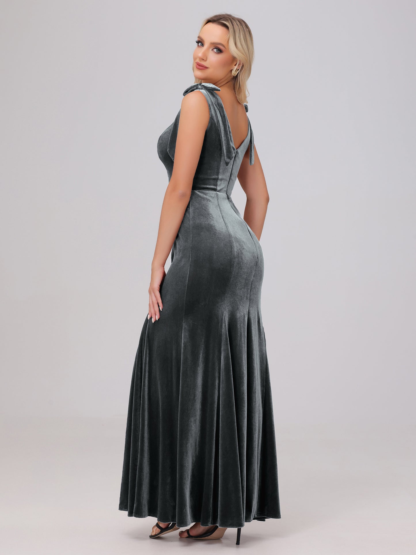 Sheath Square Neck with Bowknot Straps Velvet Bridesmaid Dresses