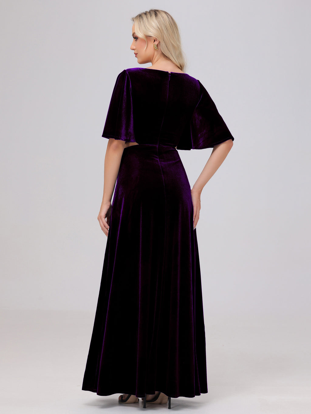 Short Sleeves Chest Tie A-line Velvet Bridesmaid Dresses