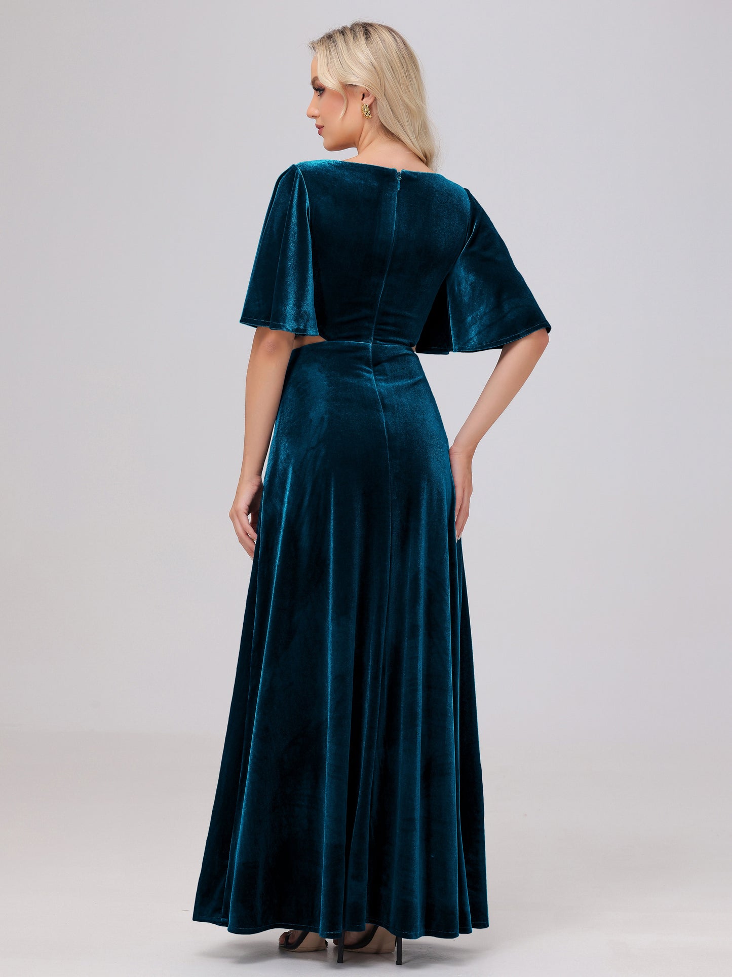 Short Sleeves Chest Tie A-line Velvet Bridesmaid Dresses