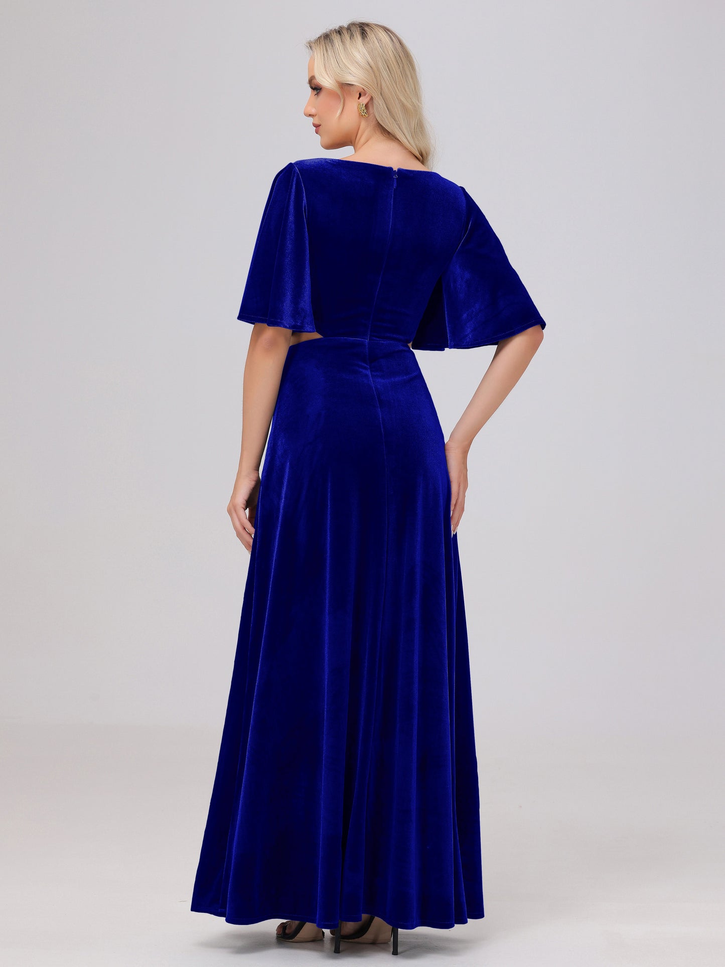Short Sleeves Chest Tie A-line Velvet Bridesmaid Dresses