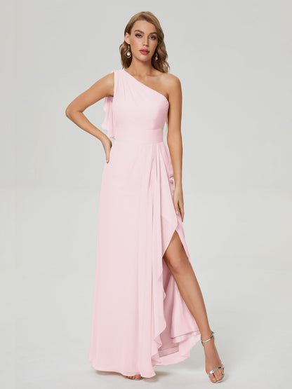 Samara Side Slit One Shoulder Chiffon Bridesmaid Dress