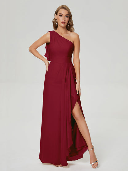 Samara Side Slit One Shoulder Chiffon Bridesmaid Dress