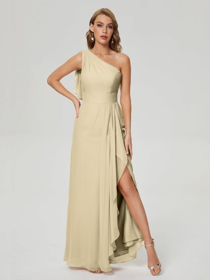 Samara Side Slit One Shoulder Chiffon Bridesmaid Dress