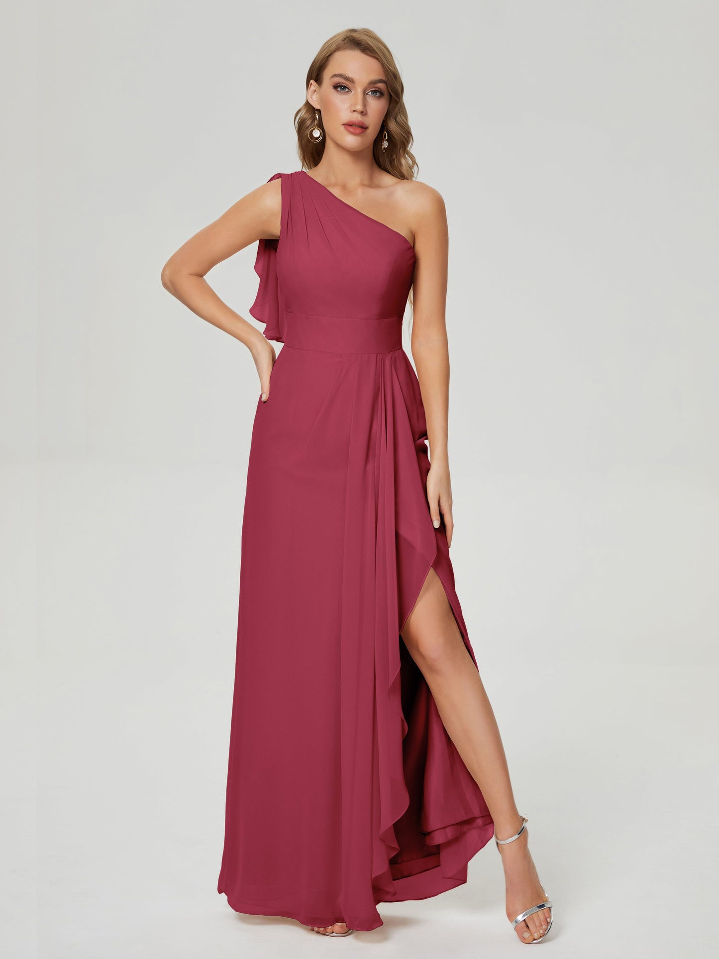 Samara Side Slit One Shoulder Chiffon Bridesmaid Dress