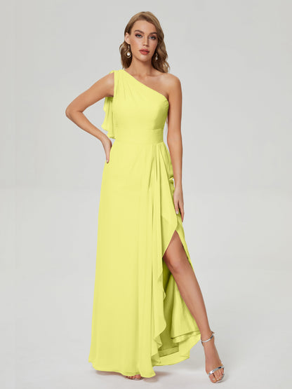 Samara Side Slit One Shoulder Chiffon Bridesmaid Dress