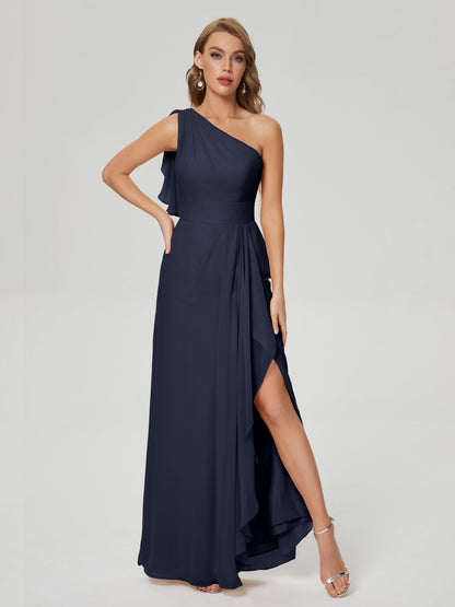 Samara Side Slit One Shoulder Chiffon Bridesmaid Dress