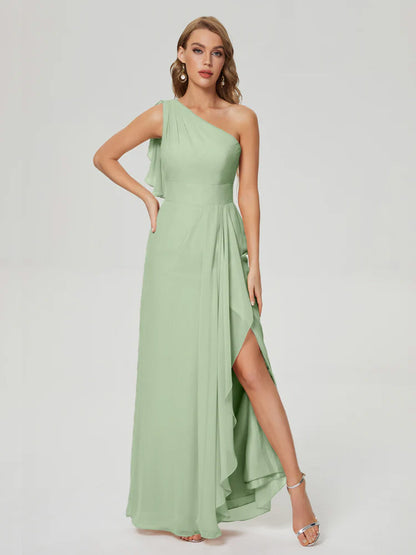 Samara Side Slit One Shoulder Chiffon Bridesmaid Dress