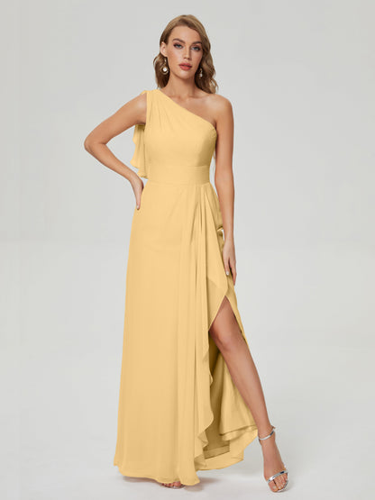 Samara Side Slit One Shoulder Chiffon Bridesmaid Dress