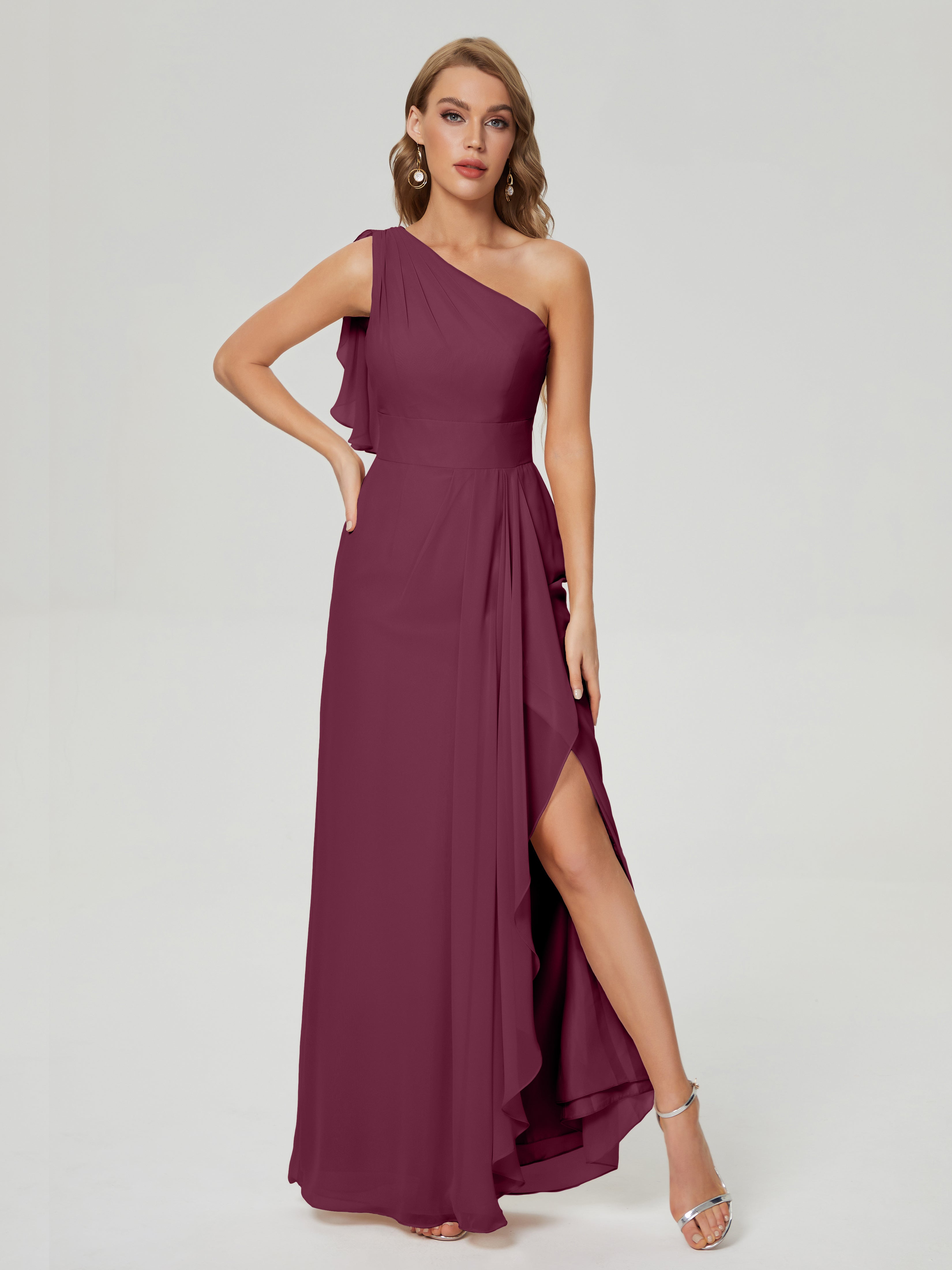 Samara Side Slit One Shoulder Chiffon Bridesmaid Dress
