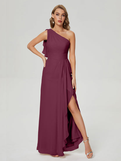 Samara Side Slit One Shoulder Chiffon Bridesmaid Dress