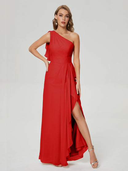 Samara Side Slit One Shoulder Chiffon Bridesmaid Dress