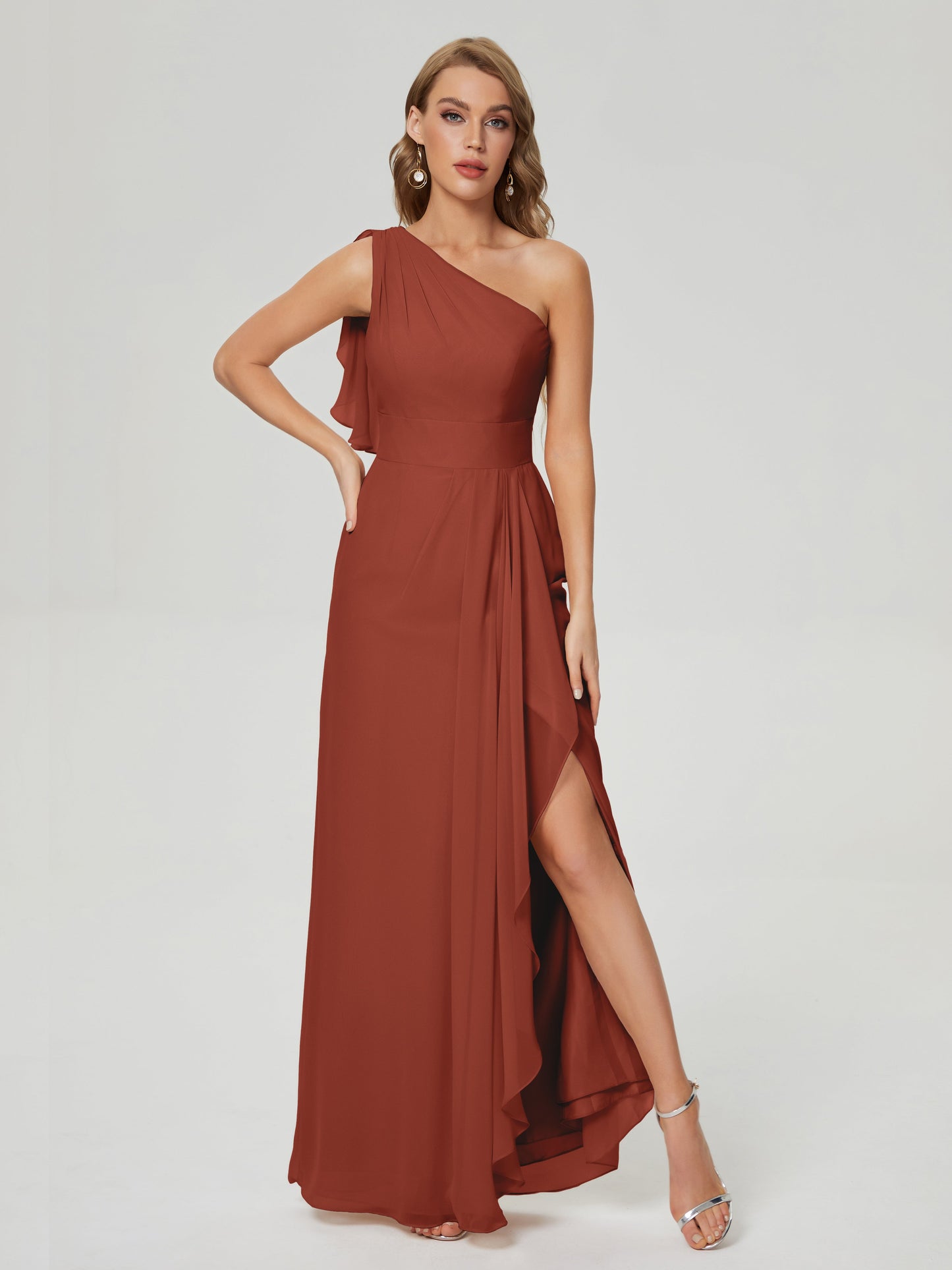Samara Side Slit One Shoulder Chiffon Bridesmaid Dress