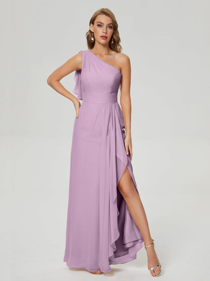 Samara Side Slit One Shoulder Chiffon Bridesmaid Dress