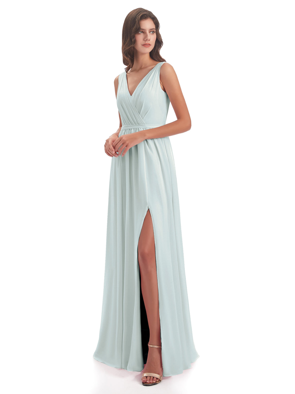 Sophia Sheath Floor Length V Neck Chiffon Bridesmaid Dresses