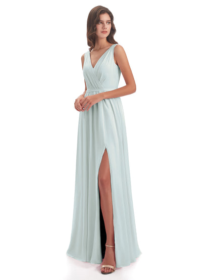Sophia Sheath Floor Length V Neck Chiffon Bridesmaid Dresses