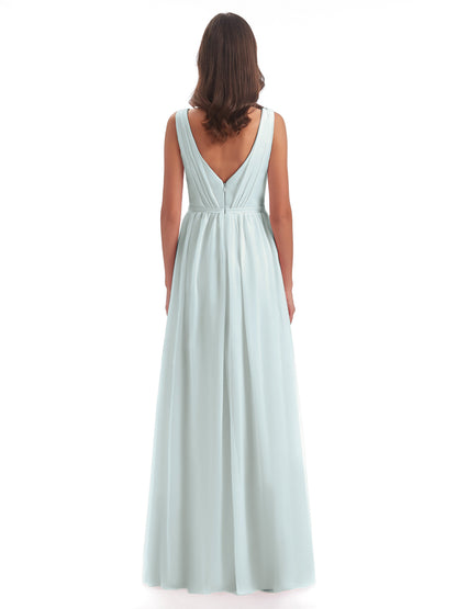 Sophia Sheath Floor Length V Neck Chiffon Bridesmaid Dresses