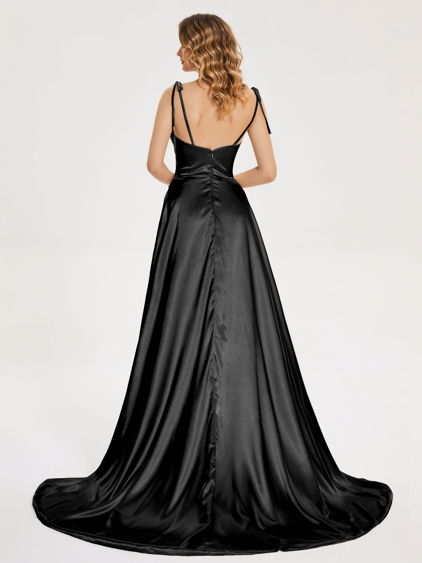 Kamila Spaghetti Straps Slit Soft Satin Bridesmaid Dress