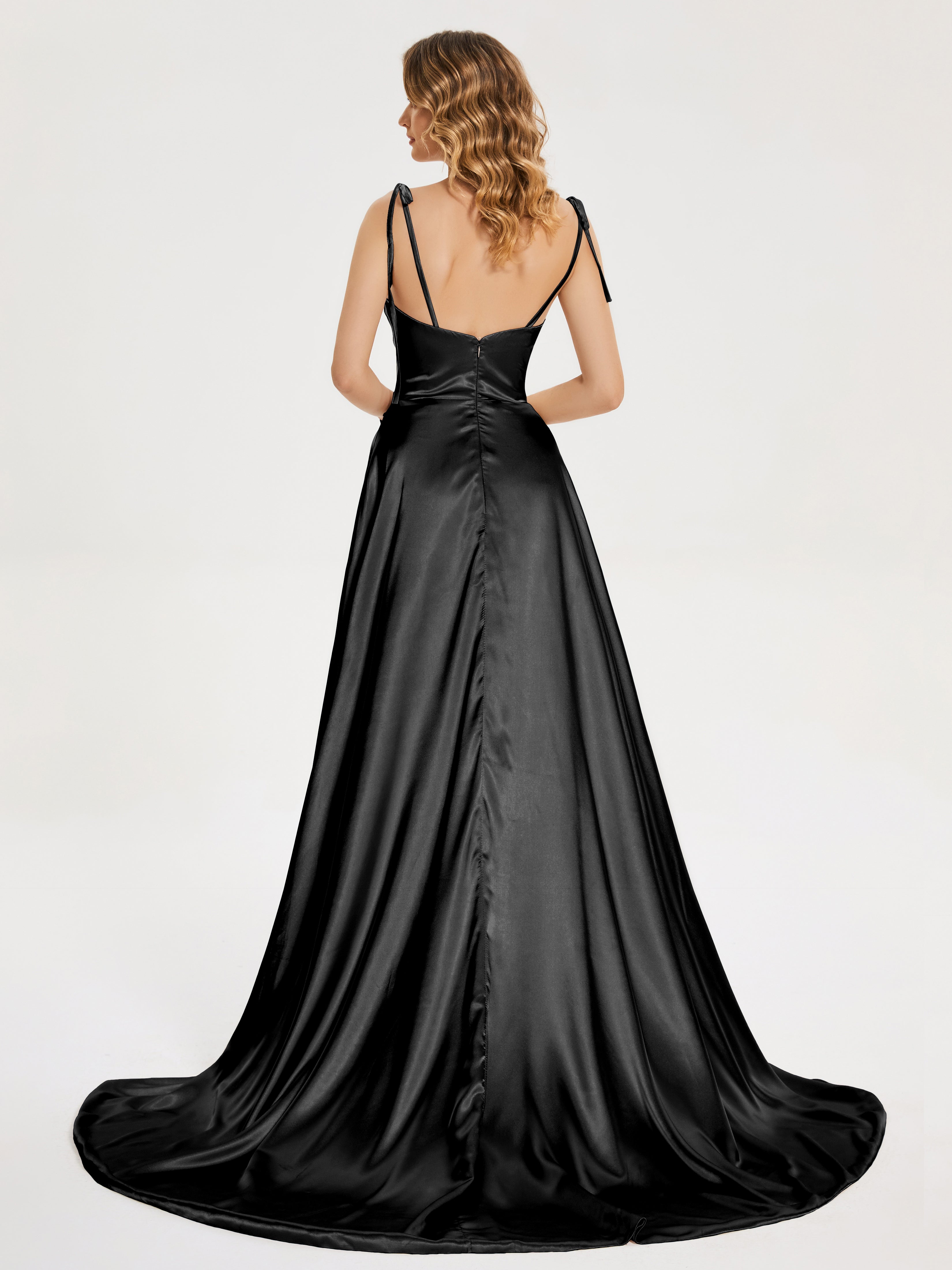 Kamila Spaghetti Straps Slit Soft Satin Bridesmaid Dress