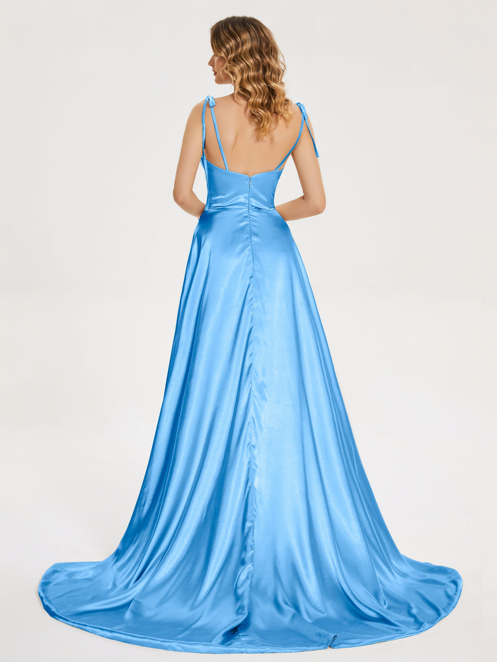 Kamila Spaghetti Straps Slit Soft Satin Bridesmaid Dress