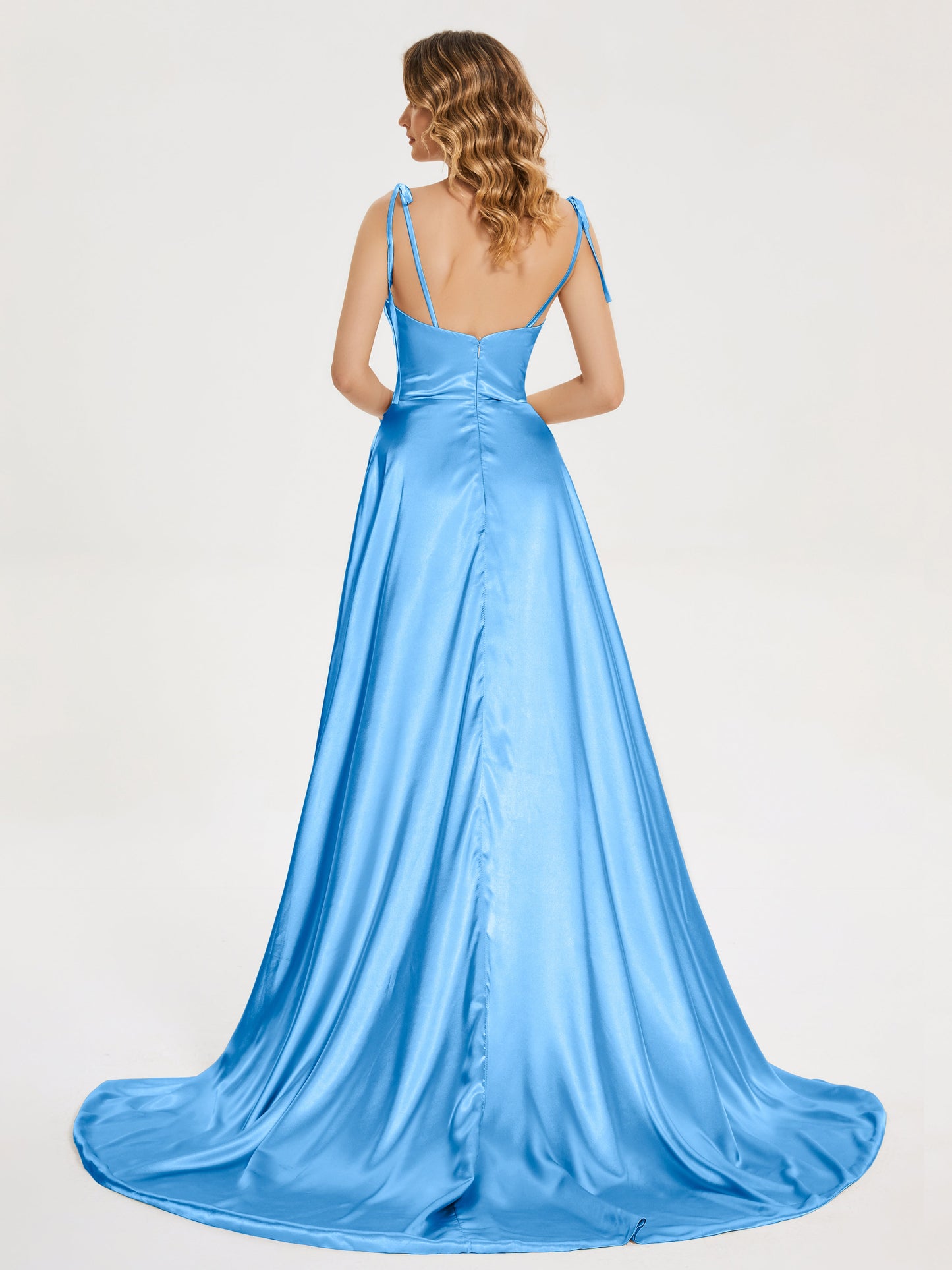 Kamila Spaghetti Straps Slit Soft Satin Bridesmaid Dress