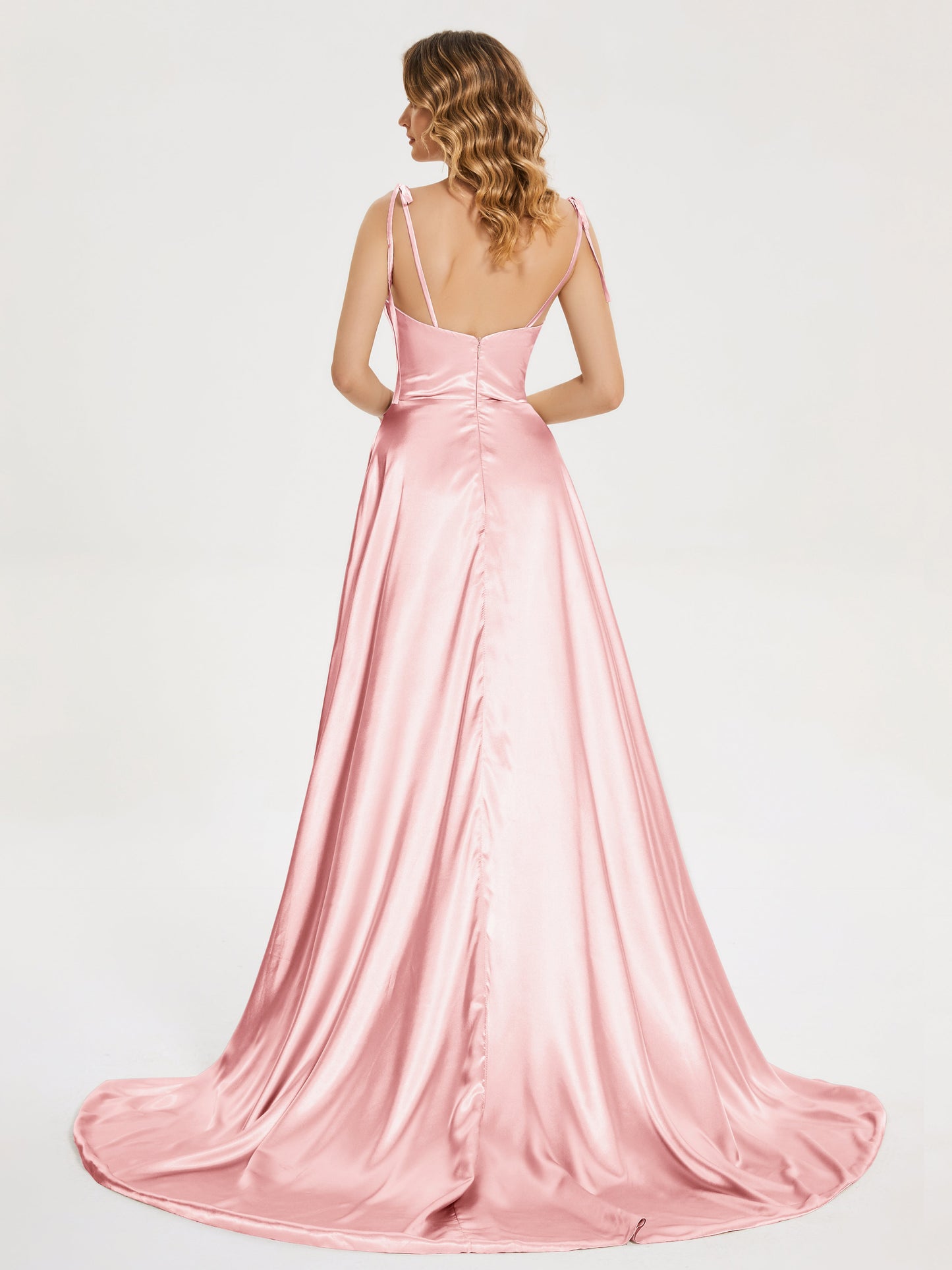 Kamila Spaghetti Straps Slit Soft Satin Bridesmaid Dress