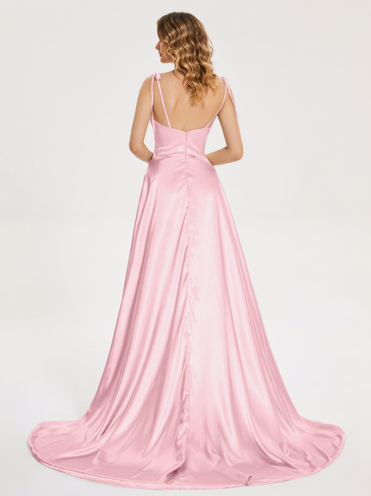 Kamila Spaghetti Straps Slit Soft Satin Bridesmaid Dress
