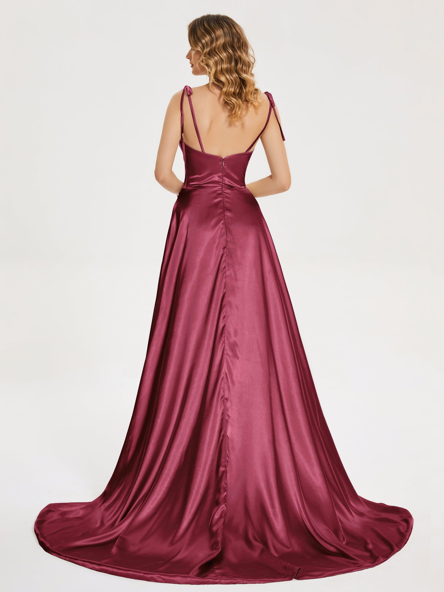 Kamila Spaghetti Straps Slit Soft Satin Bridesmaid Dress