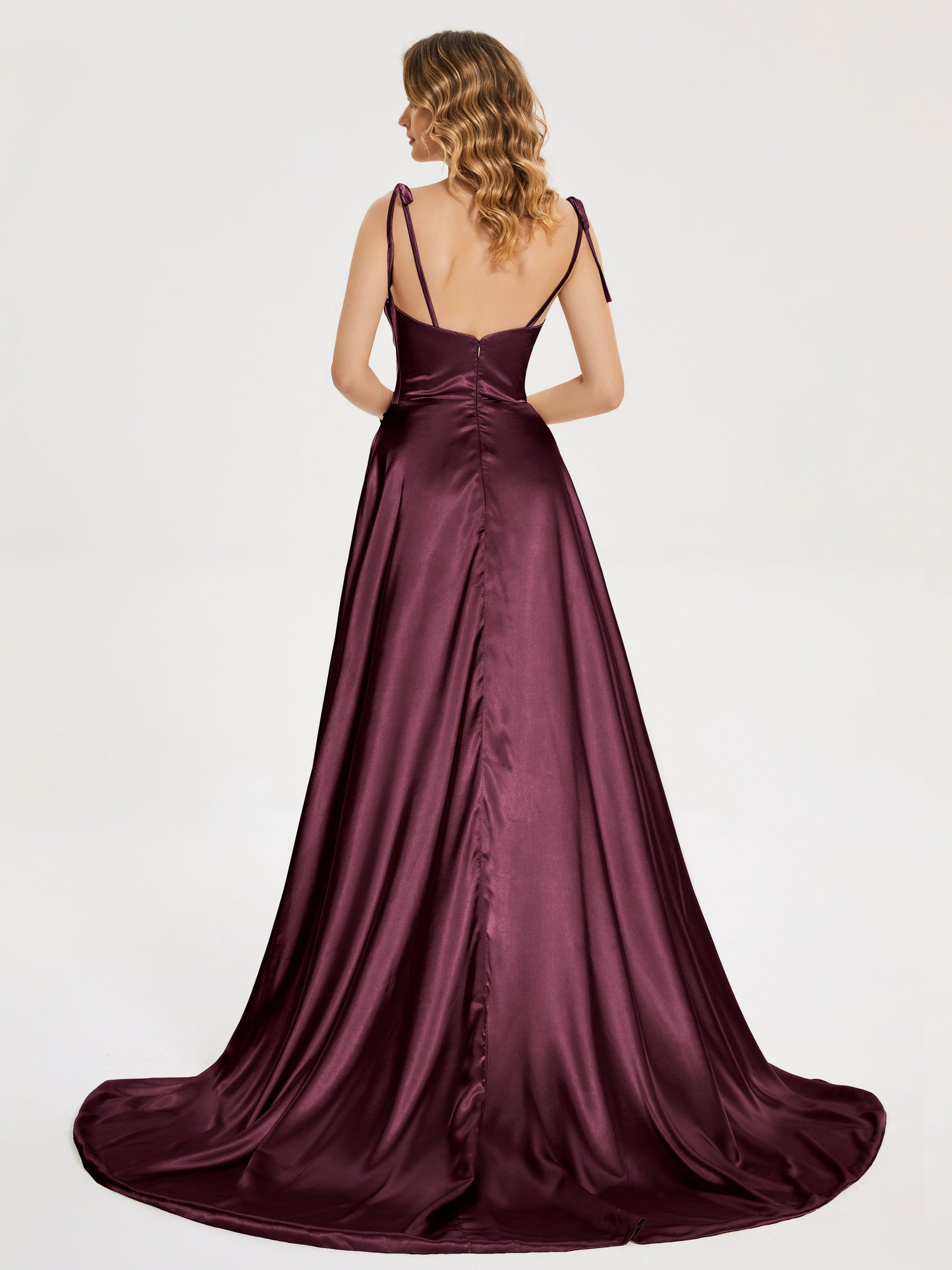 Kamila Spaghetti Straps Slit Soft Satin Bridesmaid Dress