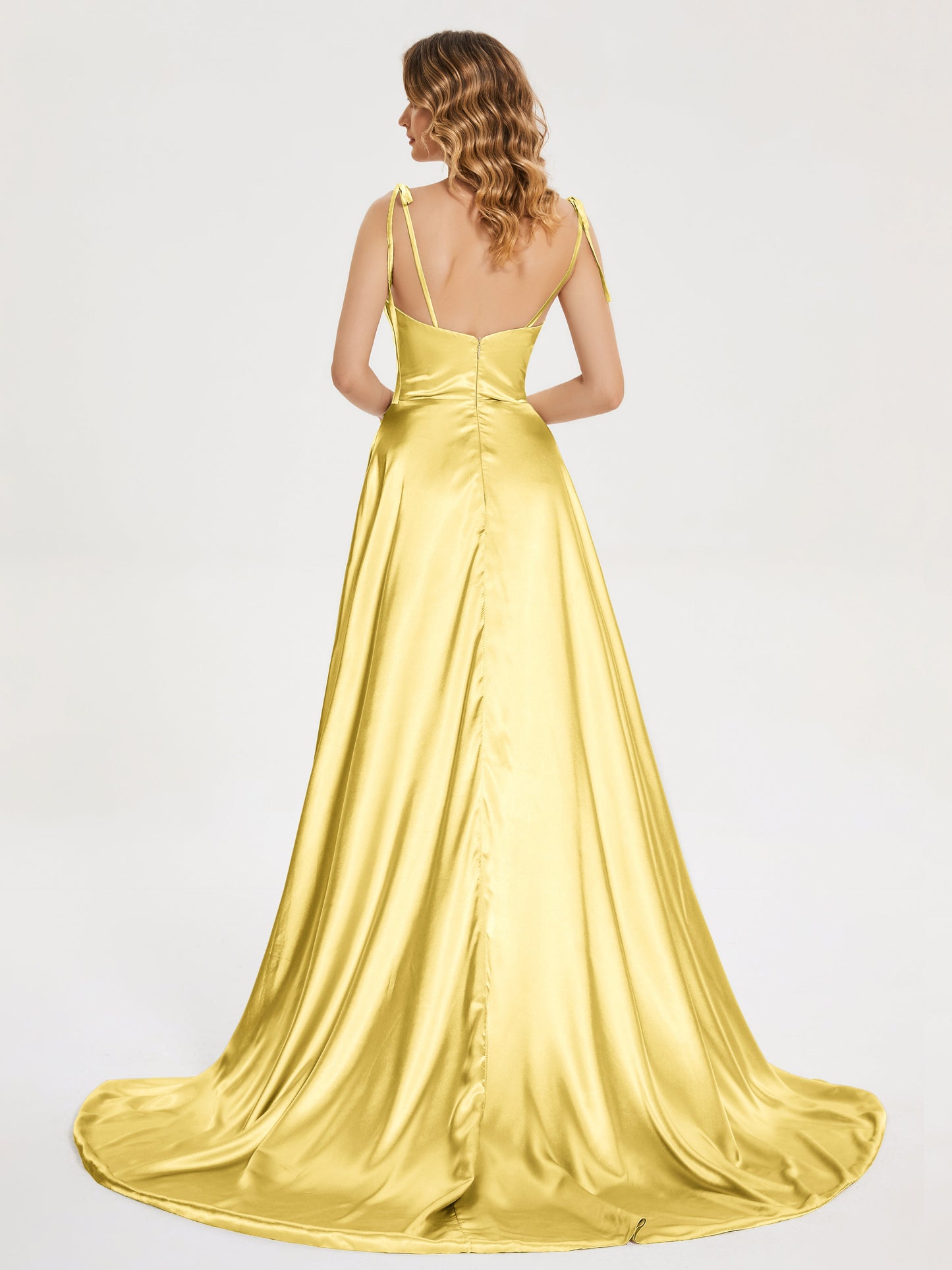 Kamila Spaghetti Straps Slit Soft Satin Bridesmaid Dress