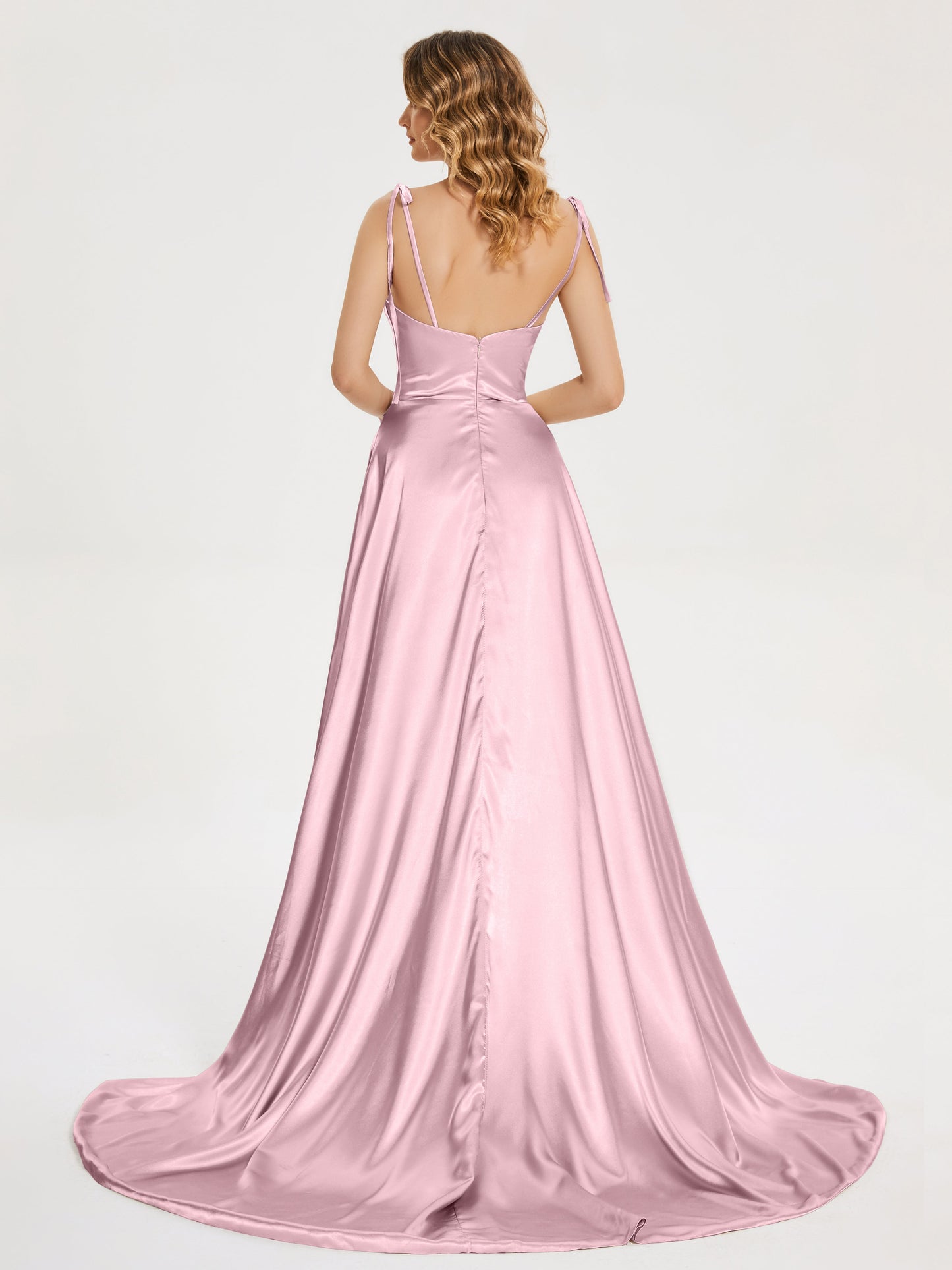 Kamila Spaghetti Straps Slit Soft Satin Bridesmaid Dress