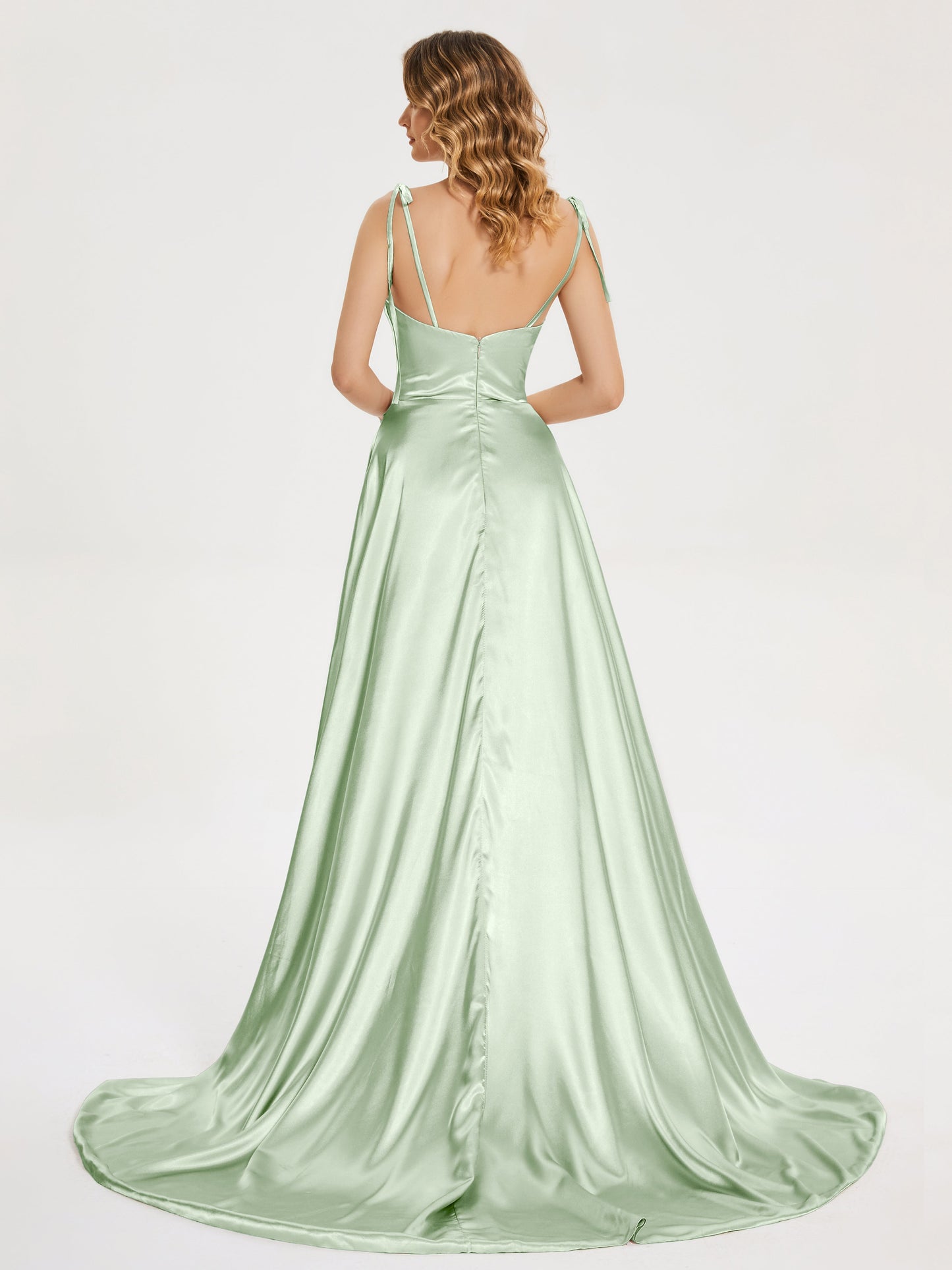Kamila Spaghetti Straps Slit Soft Satin Bridesmaid Dress